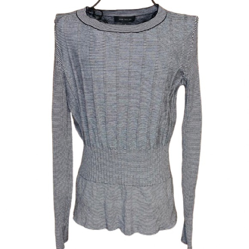 Ann Taylor Gray Ribbed Stretch Long Sleeve Sweater Women Size Medium